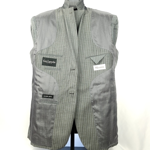 Guy Laroche Paris Two Piece Suit Chalk Stripe Wool Blend - Picture 3 of 12